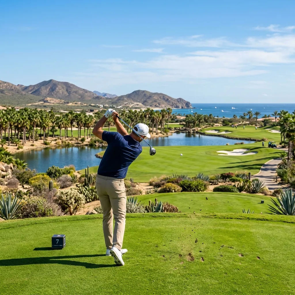 Golfer at Puerto Los Cabos Golf Course